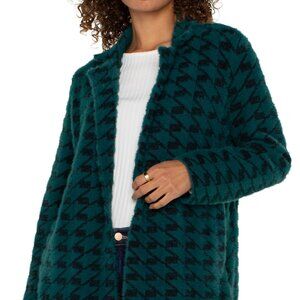 NWT Liverpool Open Front Coatigan Sweater In Dark Forest Houndstooth